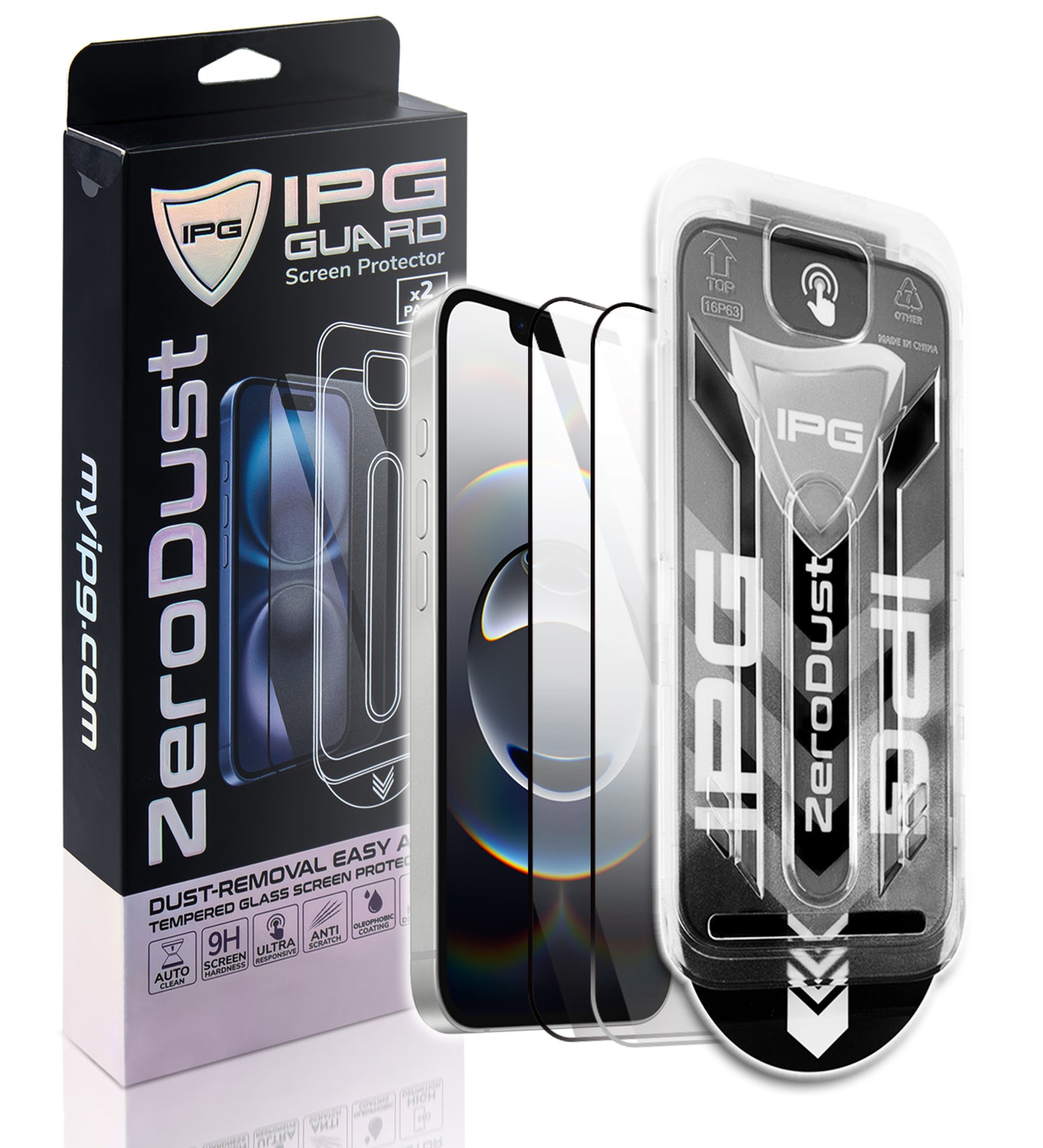 IPG Zero Dust – Auto Dust Removal Tempered Glass for iPhone 16 Pro, Bubble-Free Easy Install with Fit Tray, 9H Scratch Resistant