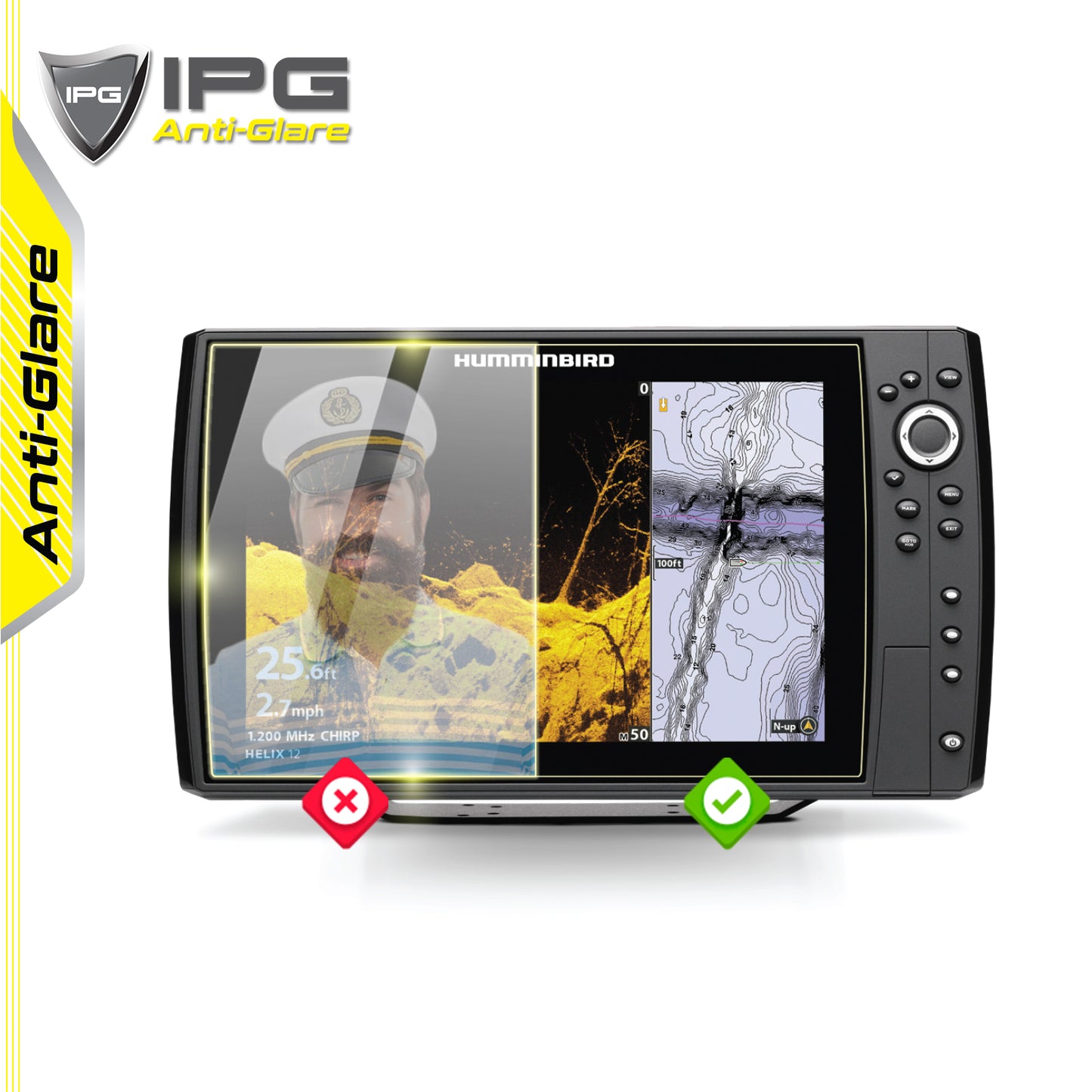 Humminbird Helix 12 - 12" inç Balık Bulucu Sonar Radar Harita Çizici Dönüştürücü Ekranı için IPG Anti-Glare Yansıma Önleyici Ekran Koruyucu