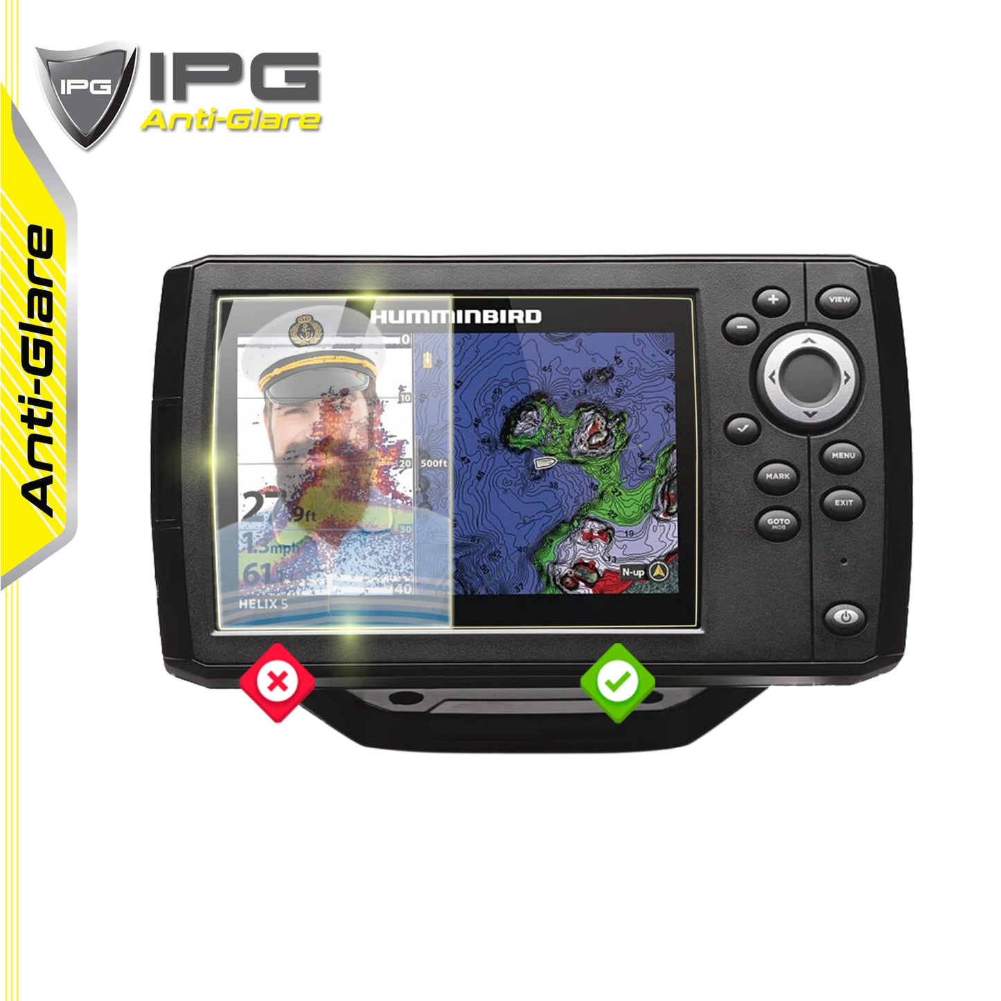 Humminbird Helix 5 - 5" inç Balık Bulucu Sonar Radar Harita Çizici Dönüştürücü Ekranı için IPG Anti-Glare Yansıma Önleyici Ekran Koruyucu