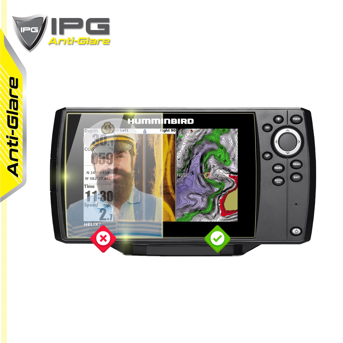 Humminbird Helix 7 - 7" inç Balık Bulucu Sonar Radar Harita Çizici Dönüştürücü Ekranı için IPG Anti-Glare Yansıma Önleyici Ekran Koruyucu