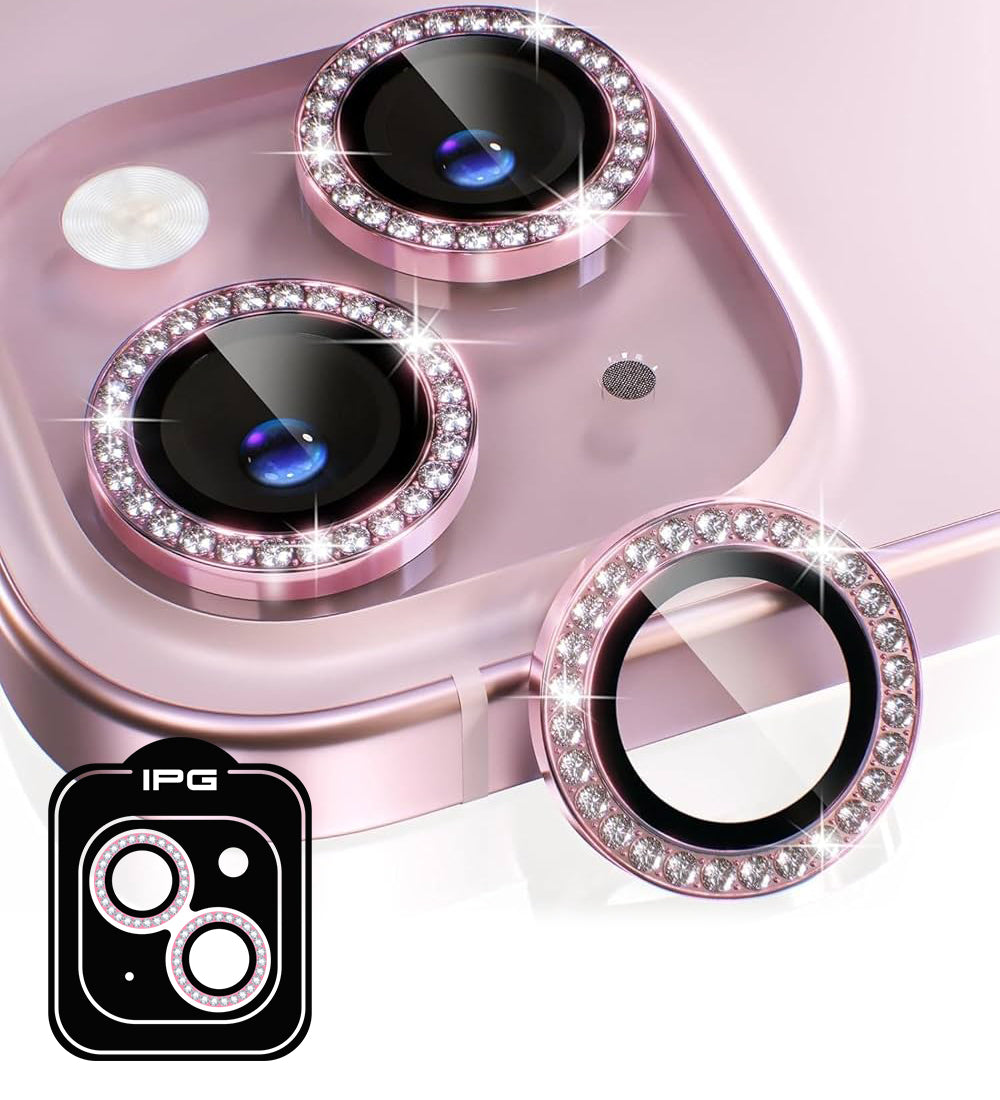 IPG ProLens Apple iPhone 15 - 15 Plus için Elmas - Taşlı Kamera Lens Koruyucu (Pembe)