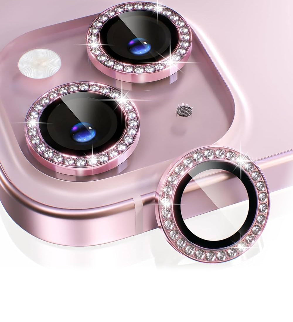 IPG ProLens Apple iPhone 15 - 15 Plus için Elmas - Taşlı Kamera Lens Koruyucu (Pembe)