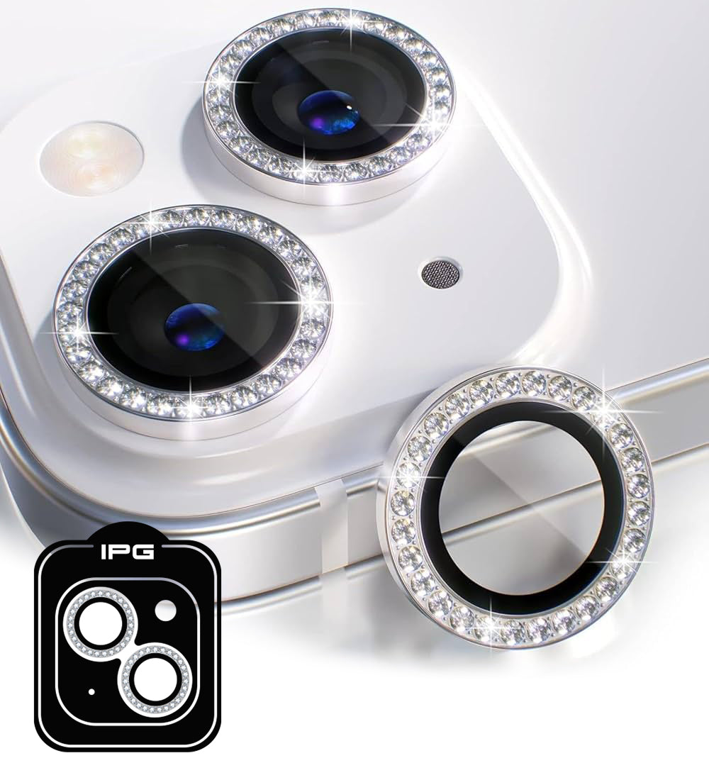 IPG ProLens Apple iPhone 14 - 14 Plus için Elmas - Taşlı Kamera Lens Koruyucu (Gümüş)
