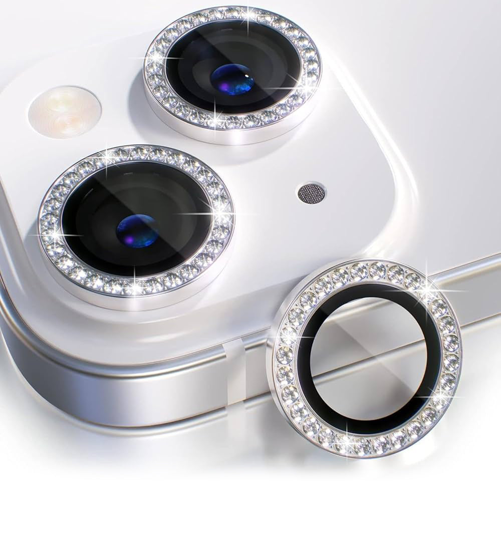 IPG ProLens Apple iPhone 14 - 14 Plus için Elmas - Taşlı Kamera Lens Koruyucu (Gümüş)