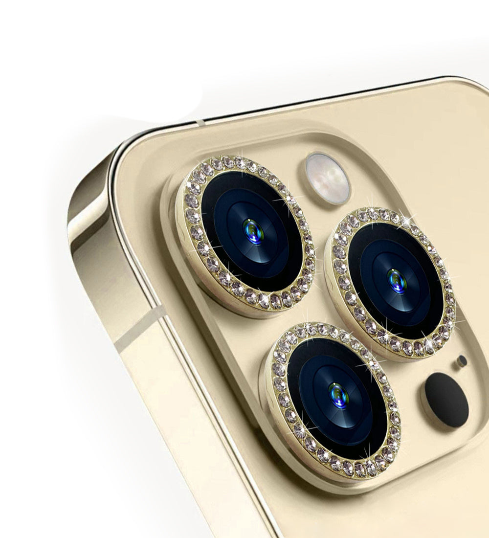 IPG ProLens Apple iPhone 15 Pro - 15 Pro Max için Elmas - Taşlı Kamera Lens Koruyucu (Altın)