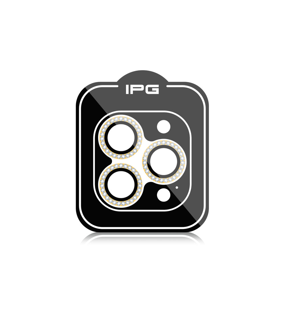 IPG ProLens Apple iPhone 15 Pro - 15 Pro Max için Elmas - Taşlı Kamera Lens Koruyucu (Altın)