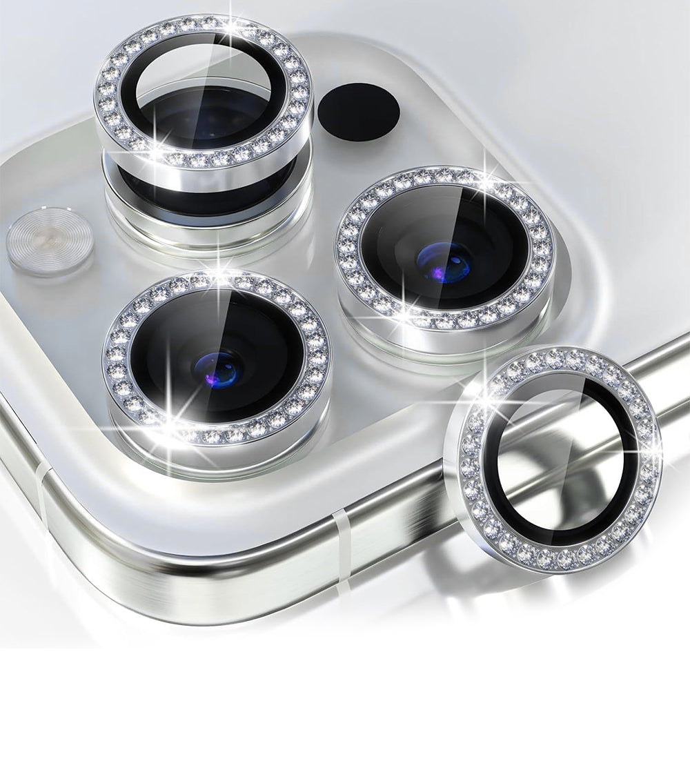 IPG ProLens Apple iPhone 15 Pro - 15 Pro Max için Elmas - Taşlı Kamera Lens Koruyucu (Gümüş)