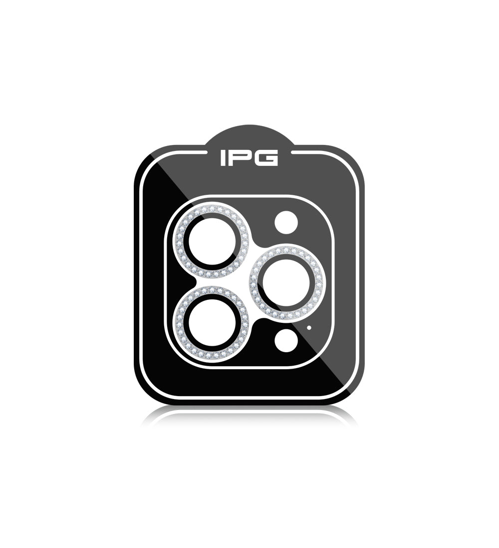 IPG ProLens Apple iPhone 15 Pro - 15 Pro Max için Elmas - Taşlı Kamera Lens Koruyucu (Gümüş)
