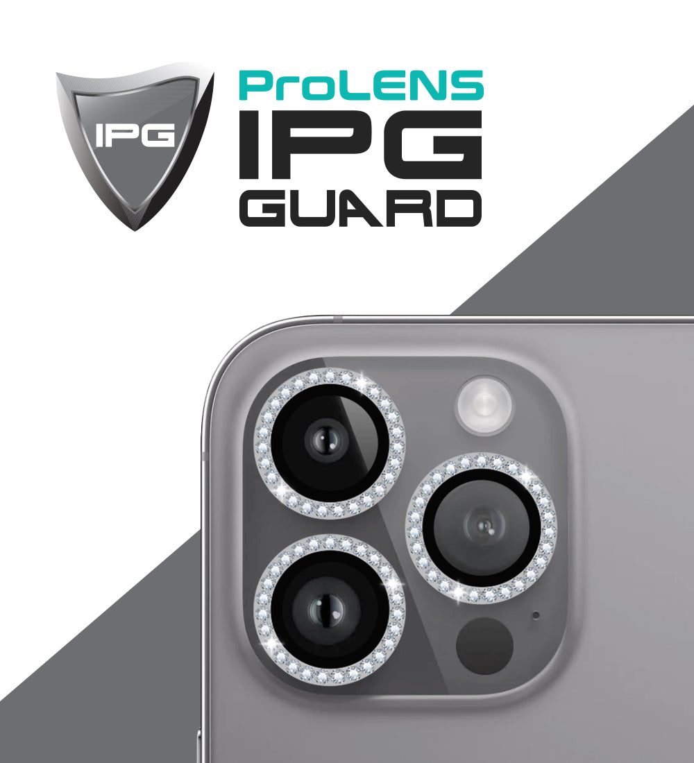 IPG ProLens Apple iPhone 15 Pro - 15 Pro Max için Elmas - Taşlı Kamera Lens Koruyucu (Gümüş)