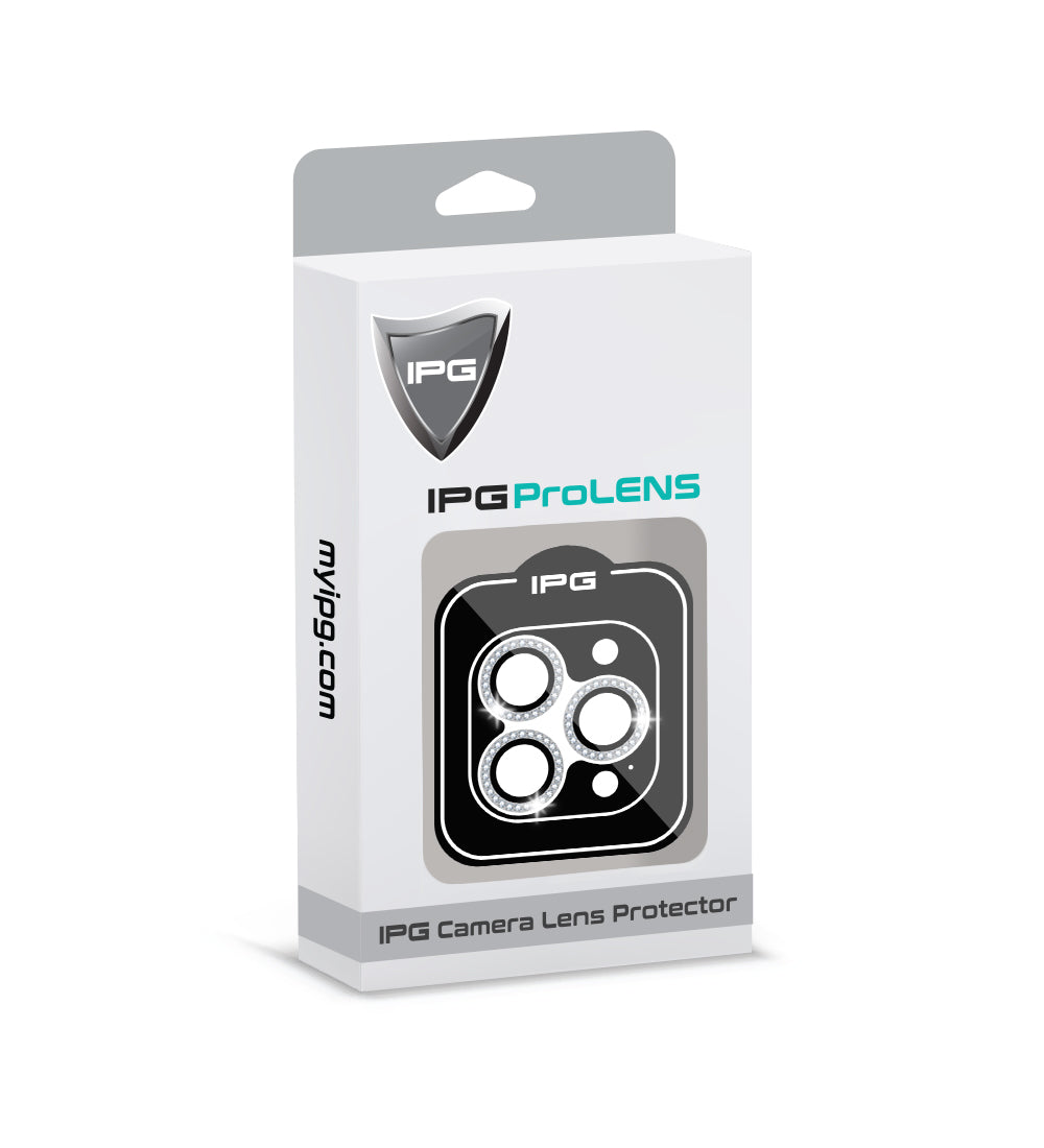 IPG ProLens Apple iPhone 15 Pro - 15 Pro Max için Elmas - Taşlı Kamera Lens Koruyucu (Gümüş)