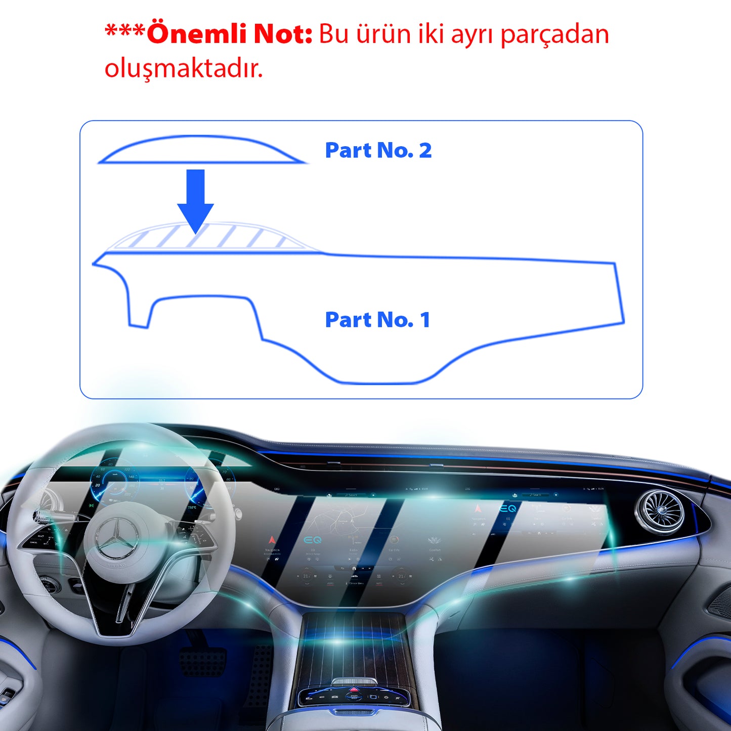 Mercedes Benz EQS 450 - EQS 580 Gösterge Paneli Navigasyon Ekranı İçin 9H Nano IPG ProActive Ekran Koruyucu