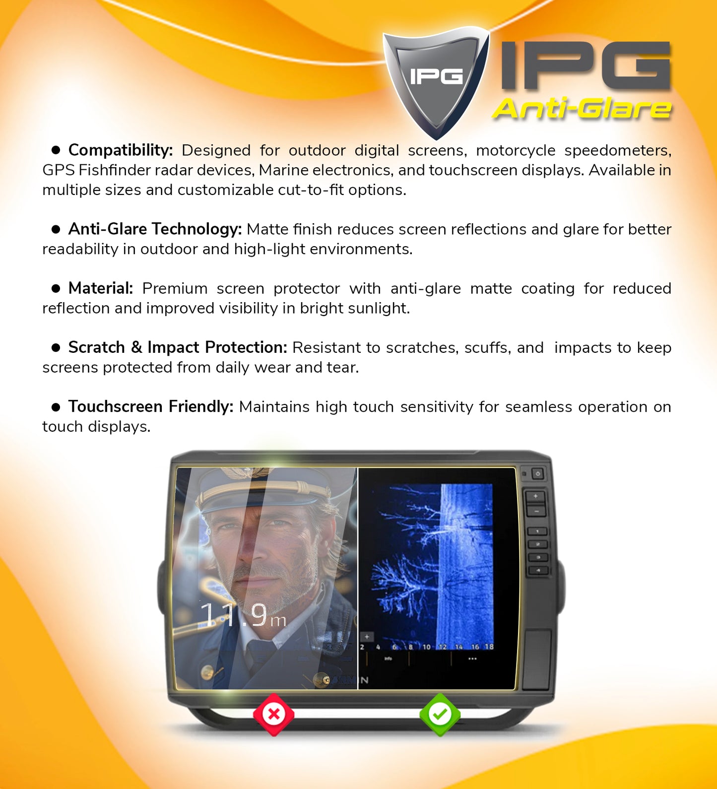 IPG Anti-Glare for Garmin GPSMAP 1223 xsv Combo GPS/Fishfinder 12 Inch ANTI-GLARE SCREEN Protector