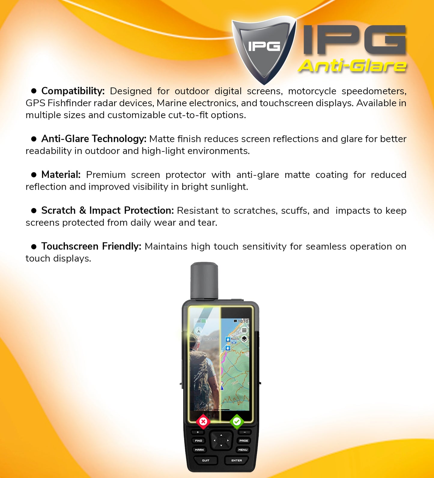 IPG Anti-Glare for Garmin eTrex Touch GPS Handheld Navigator ANTI-GLARE SCREEN Protector (2 Units)