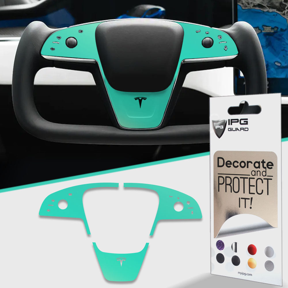 IPG Decorative for Tesla Model S - Model X 2024 Steering Wheel Wrap Decals Stickers with Logo Protector