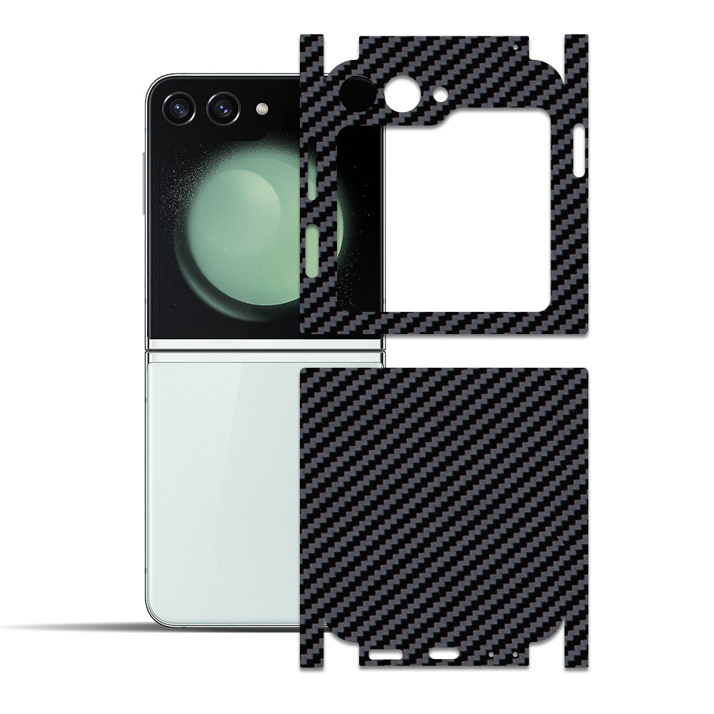 Samsung Galaxy Z Flip 5 için IPG Dekoratif Karbon Fiber Vinil Ön, Arka ve Yanlar Tam Koruma