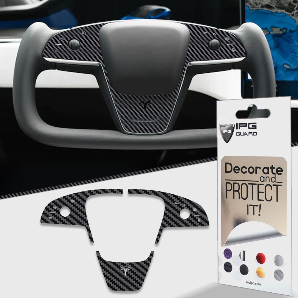 IPG Decorative for Tesla Model S - Model X 2024 Steering Wheel Wrap Decals Stickers with Logo Protector