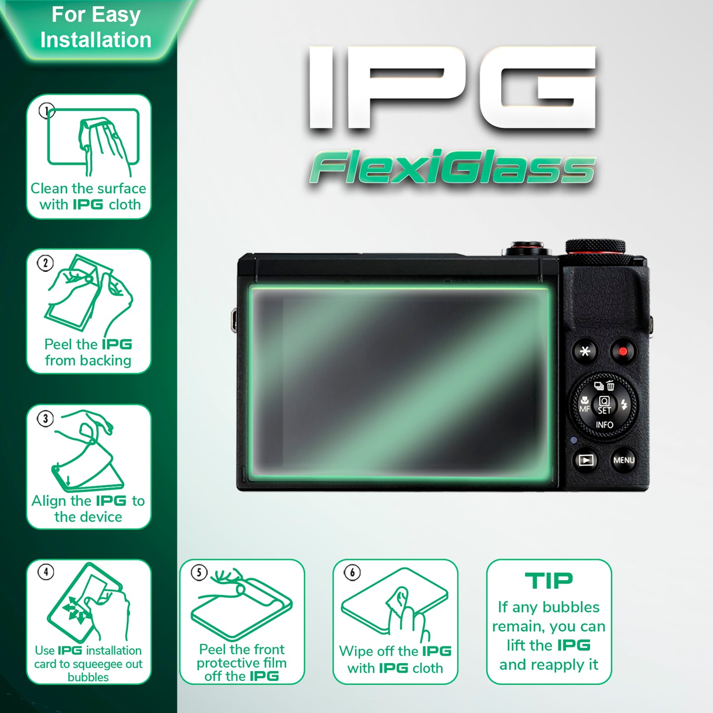 IPG FlexiGlass for Canon PowerShot G7 X Mark III Digital Camera SCREEN Protector (2 Units)