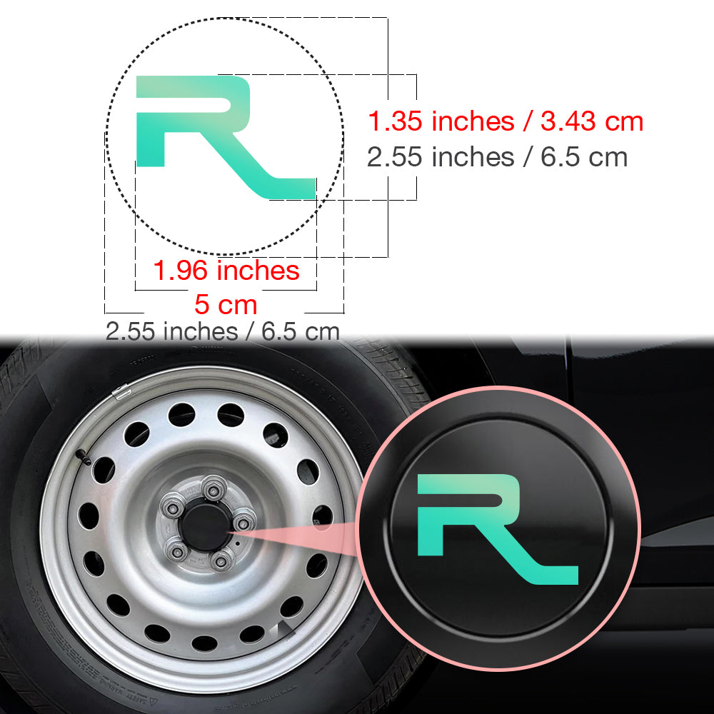 IPG Decorative for Ford Ranger Center Caps for Rims Overlay Wheel Tire R Letter Accessories (Logo: 3.43x5cm / Center Cap: 6.5cm) Inner Decals Stickers (4 Set) Protector