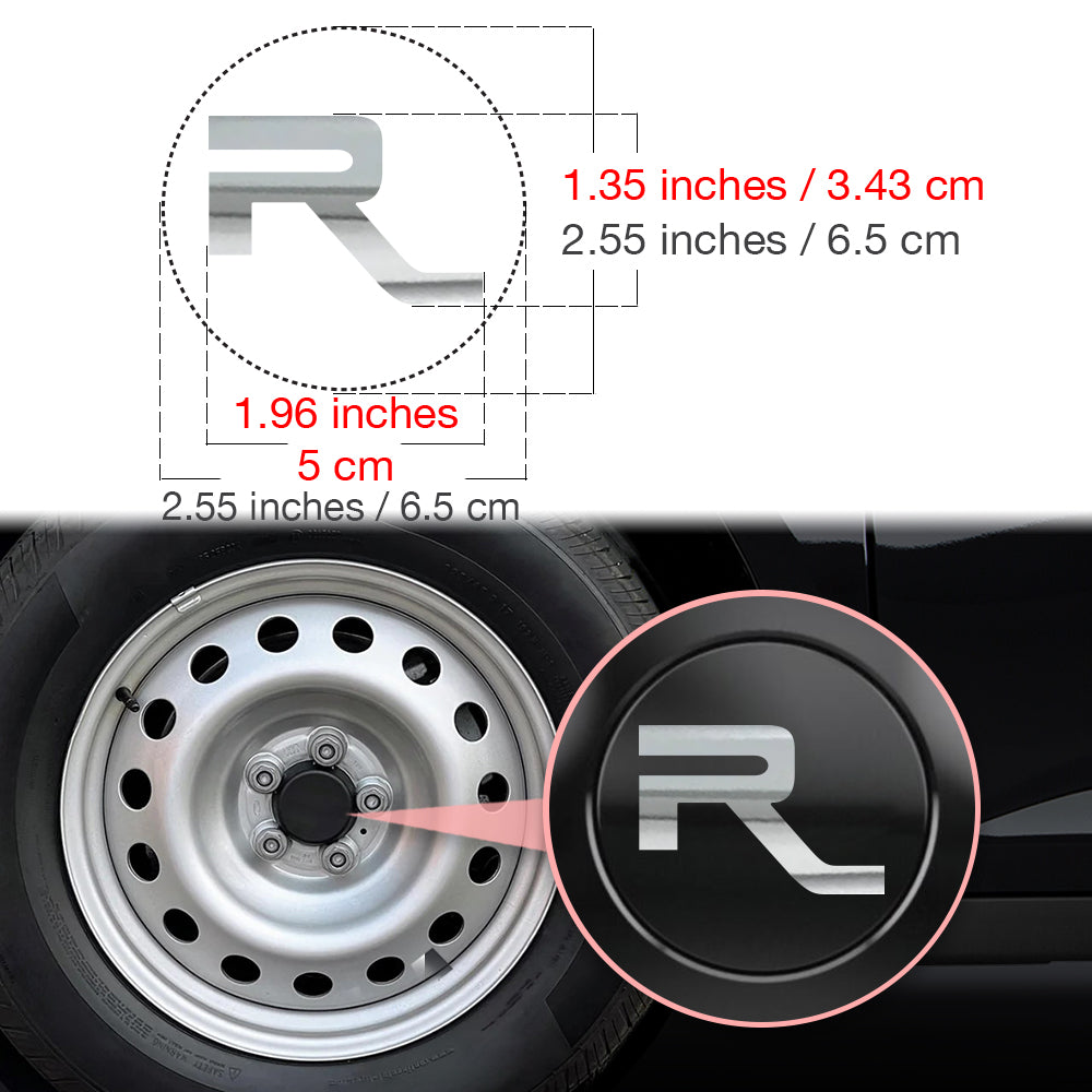 IPG Decorative for Ford Ranger Center Caps for Rims Overlay Wheel Tire R Letter Accessories (Logo: 3.43x5cm / Center Cap: 6.5cm) Inner Decals Stickers (4 Set) Protector