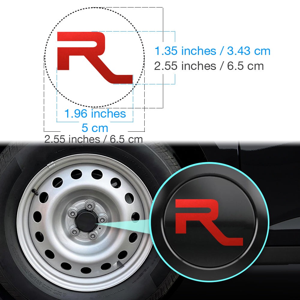 IPG Decorative for Ford Ranger Center Caps for Rims Overlay Wheel Tire R Letter Accessories (Logo: 3.43x5cm / Center Cap: 6.5cm) Inner Decals Stickers (4 Set) Protector
