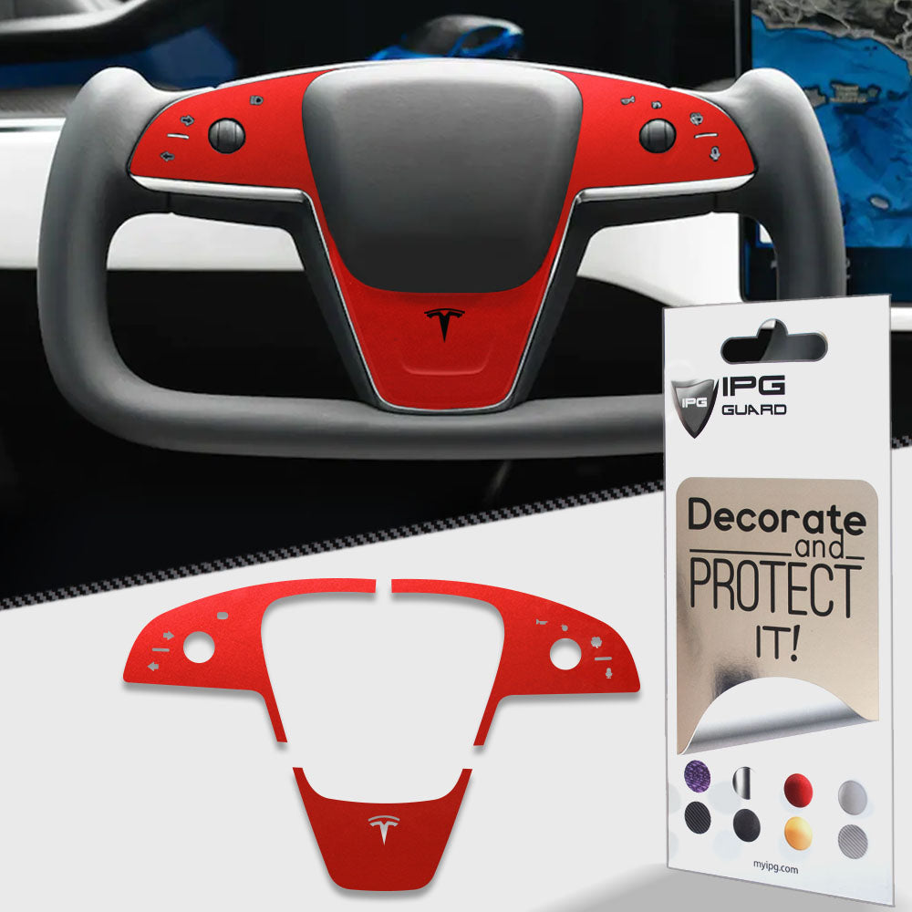 IPG Decorative for Tesla Model S - Model X 2024 Steering Wheel Wrap Decals Stickers with Logo Protector