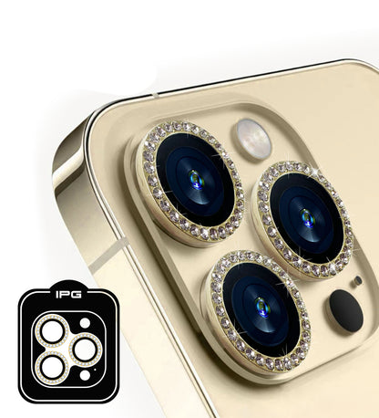 IPG ProLens Apple iPhone 15 Pro - 15 Pro Max için Elmas - Taşlı Kamera Lens Koruyucu (Altın)