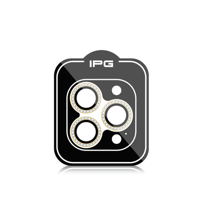 IPG ProLens Apple iPhone 15 Pro - 15 Pro Max için Elmas - Taşlı Kamera Lens Koruyucu (Altın)