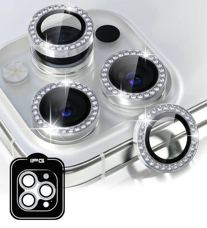 IPG ProLens Apple iPhone 15 Pro - 15 Pro Max için Elmas - Taşlı Kamera Lens Koruyucu (Gümüş)