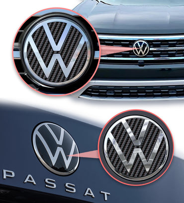 IPG Decorative for Volkswagen Passat 2021 Front Emblem Logo - Rear Back Emblem Logo - Steering Wheel Emblem Logo Decals Stickers (4 Units)