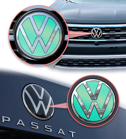 IPG Decorative for Volkswagen Passat 2021 Front Emblem Logo - Rear Back Emblem Logo - Steering Wheel Emblem Logo Decals Stickers (4 Units)