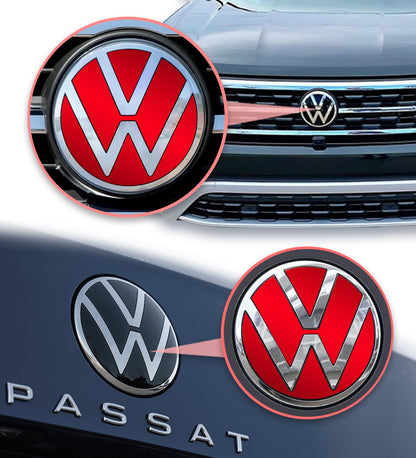 IPG Decorative for Volkswagen Passat 2021 Front Emblem Logo - Rear Back Emblem Logo - Steering Wheel Emblem Logo Decals Stickers (4 Units)