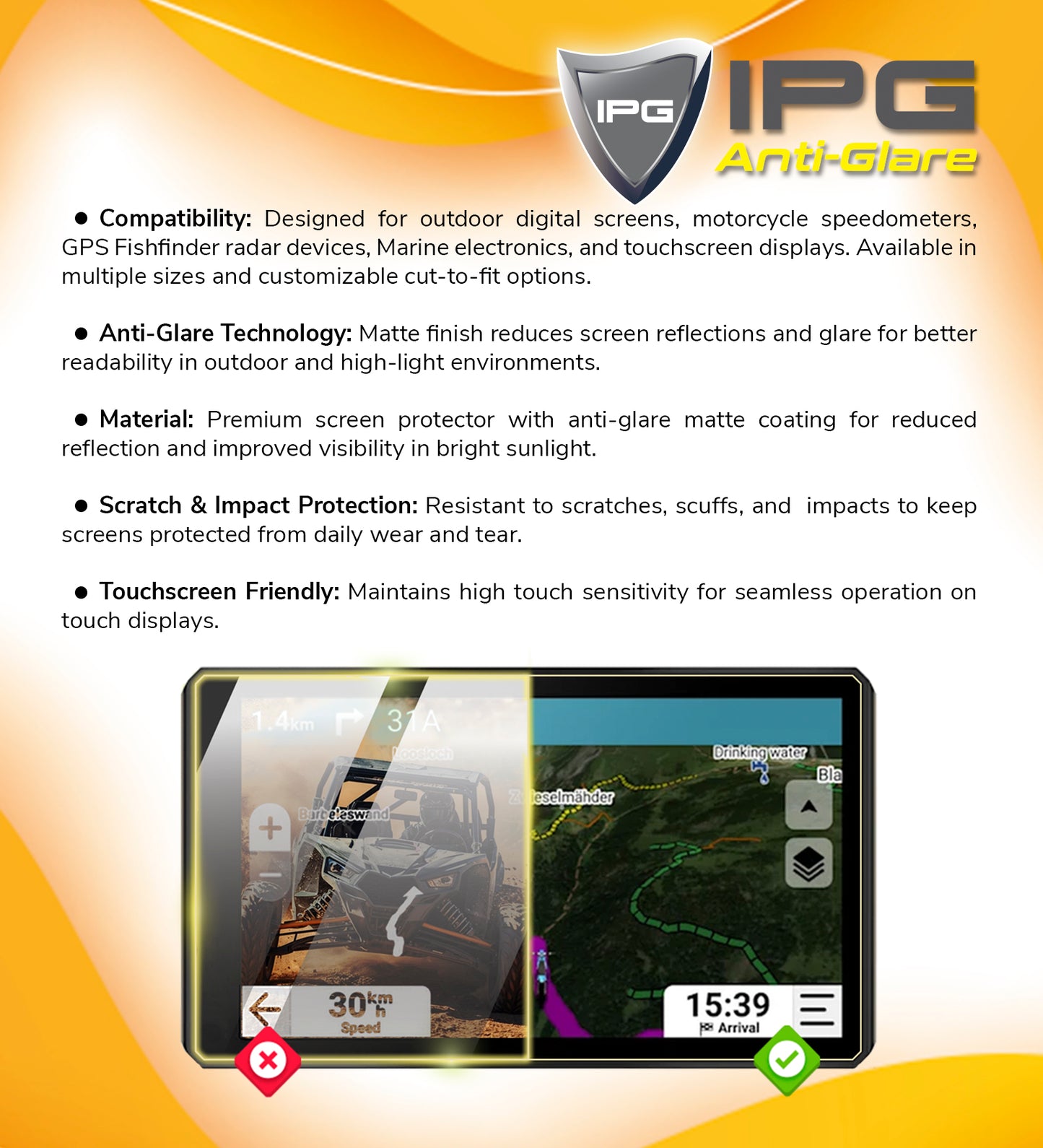 Garmin Catalyst 2 Sürüş Performansı Optimize Edici Ekranı için IPG Anti-Glare Yansıma Önleyici Ekran Koruyucu (2 Adet)