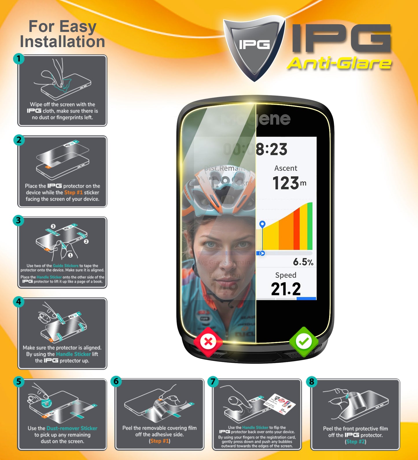 IPG Anti-Glare for Garmin Edge 550-850 GPS Bike Computer Touch ANTI-GLARE SCREEN Protector (2 Units)
