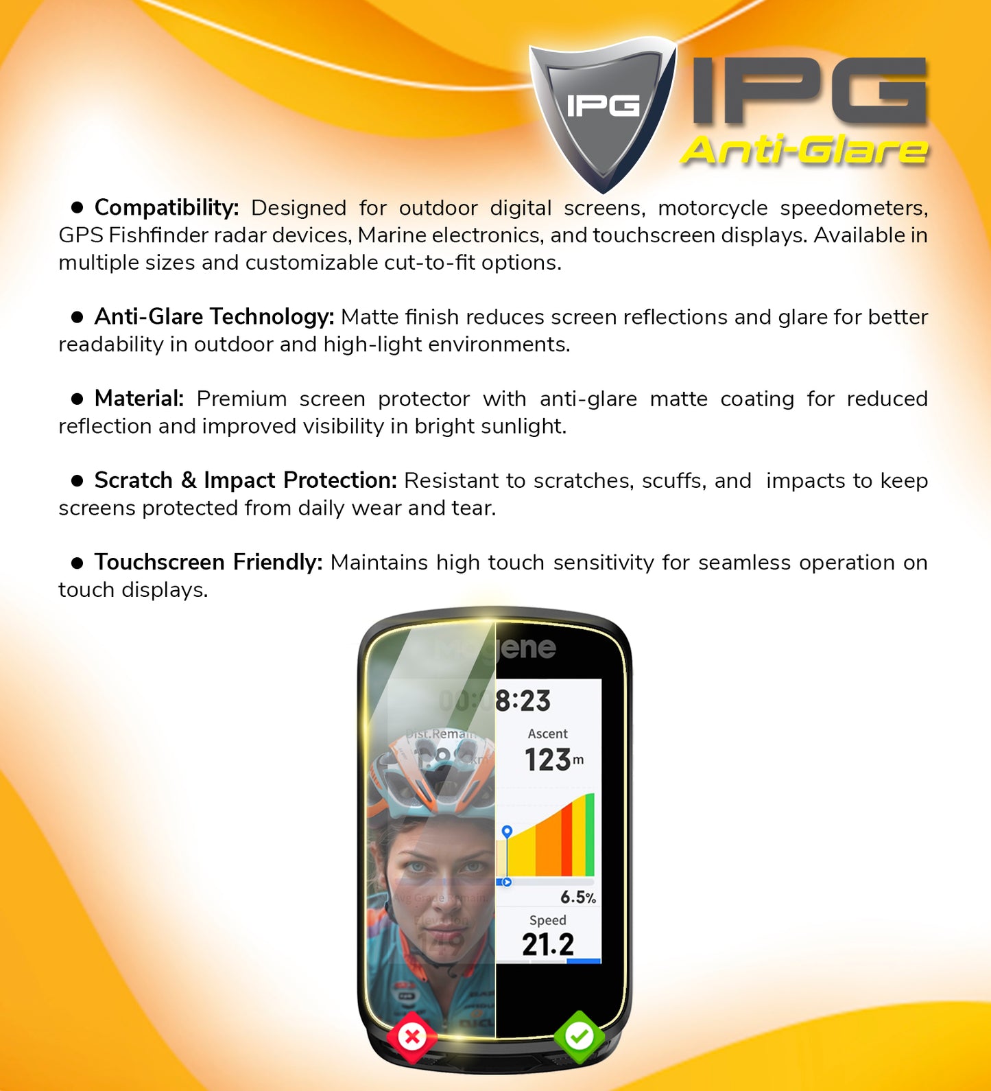 IPG Anti-Glare for Garmin Edge 550-850 GPS Bike Computer Touch ANTI-GLARE SCREEN Protector (2 Units)