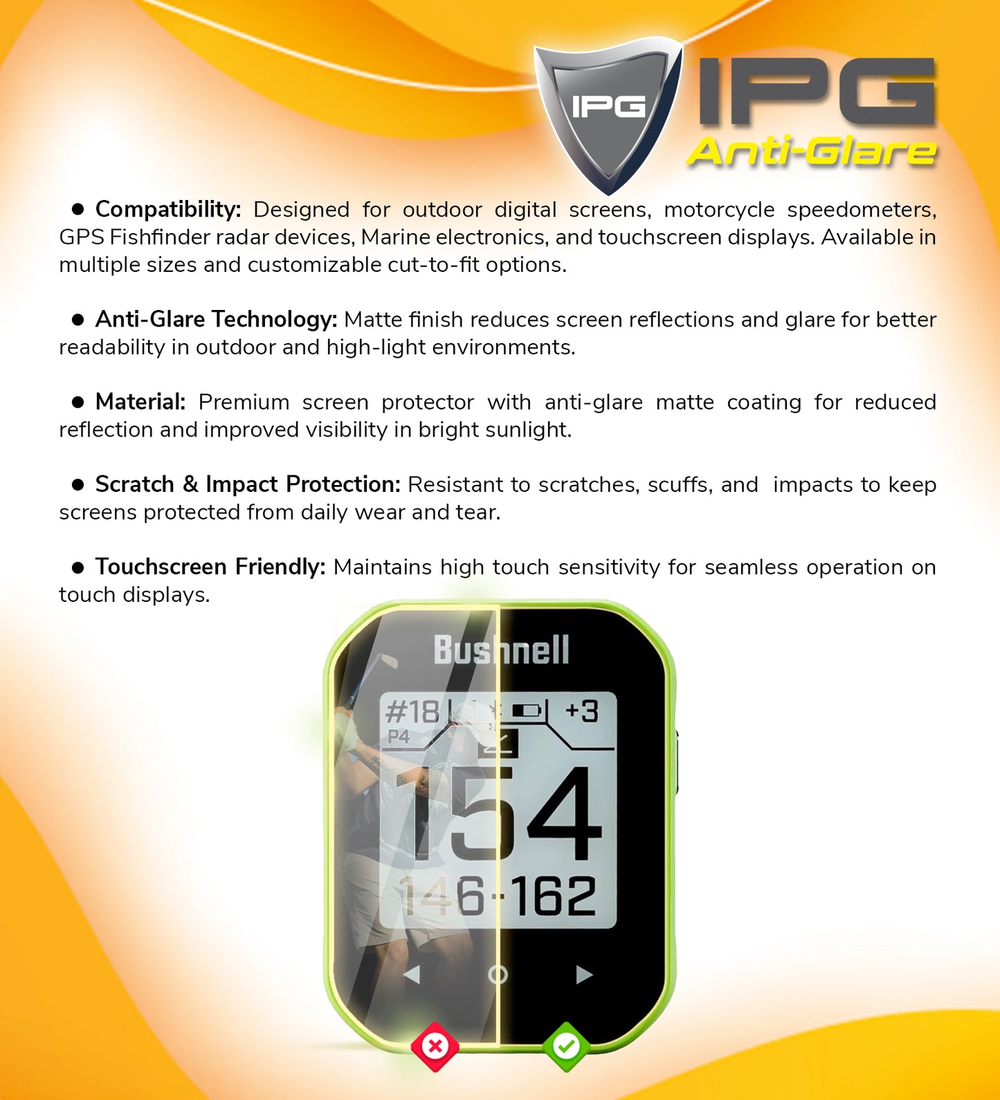 IPG Anti-Glare for Bushnell Phantom 3 Slope GPS Handheld SCREEN Protector (2 Units)