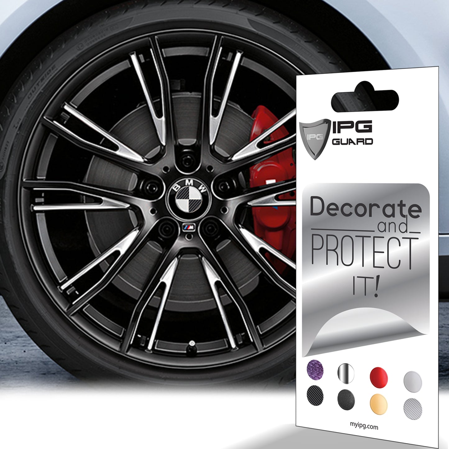 IPG Decorative for BMW Wheel Rim Decorative Logo: 1.54" - 39mm /Center Cap:2.69" - 68mm Stickers Set (8 Units) Wrap Kit