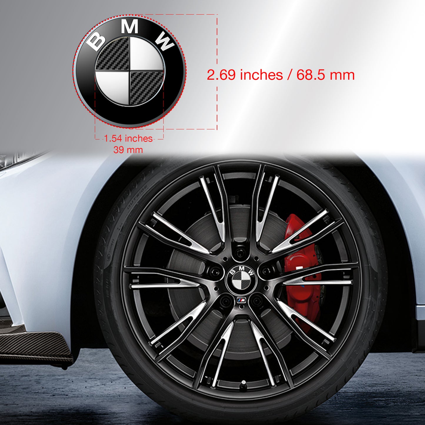 IPG Decorative for BMW Wheel Rim Decorative Logo: 1.54" - 39mm /Center Cap:2.69" - 68mm Stickers Set (8 Units) Wrap Kit