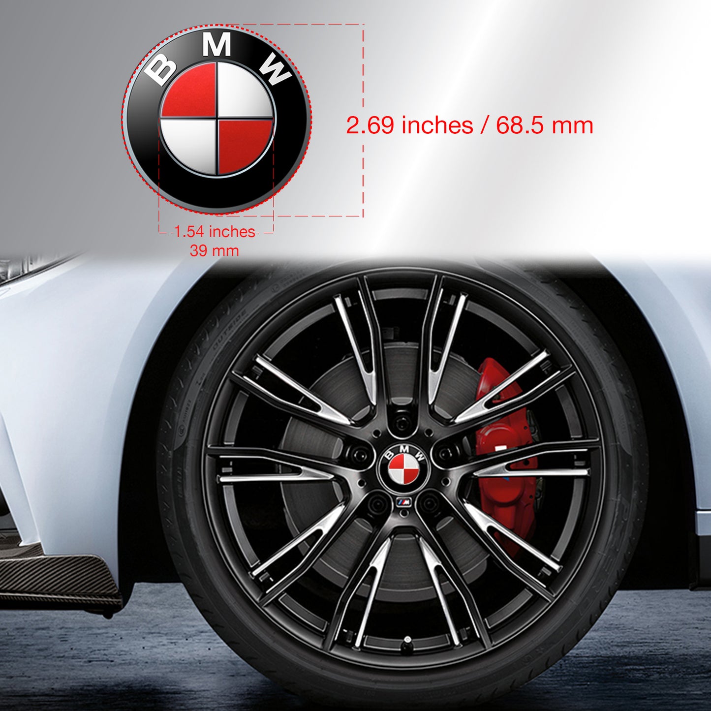 IPG Decorative for BMW Wheel Rim Decorative Logo: 1.54" - 39mm /Center Cap:2.69" - 68mm Stickers Set (8 Units) Wrap Kit