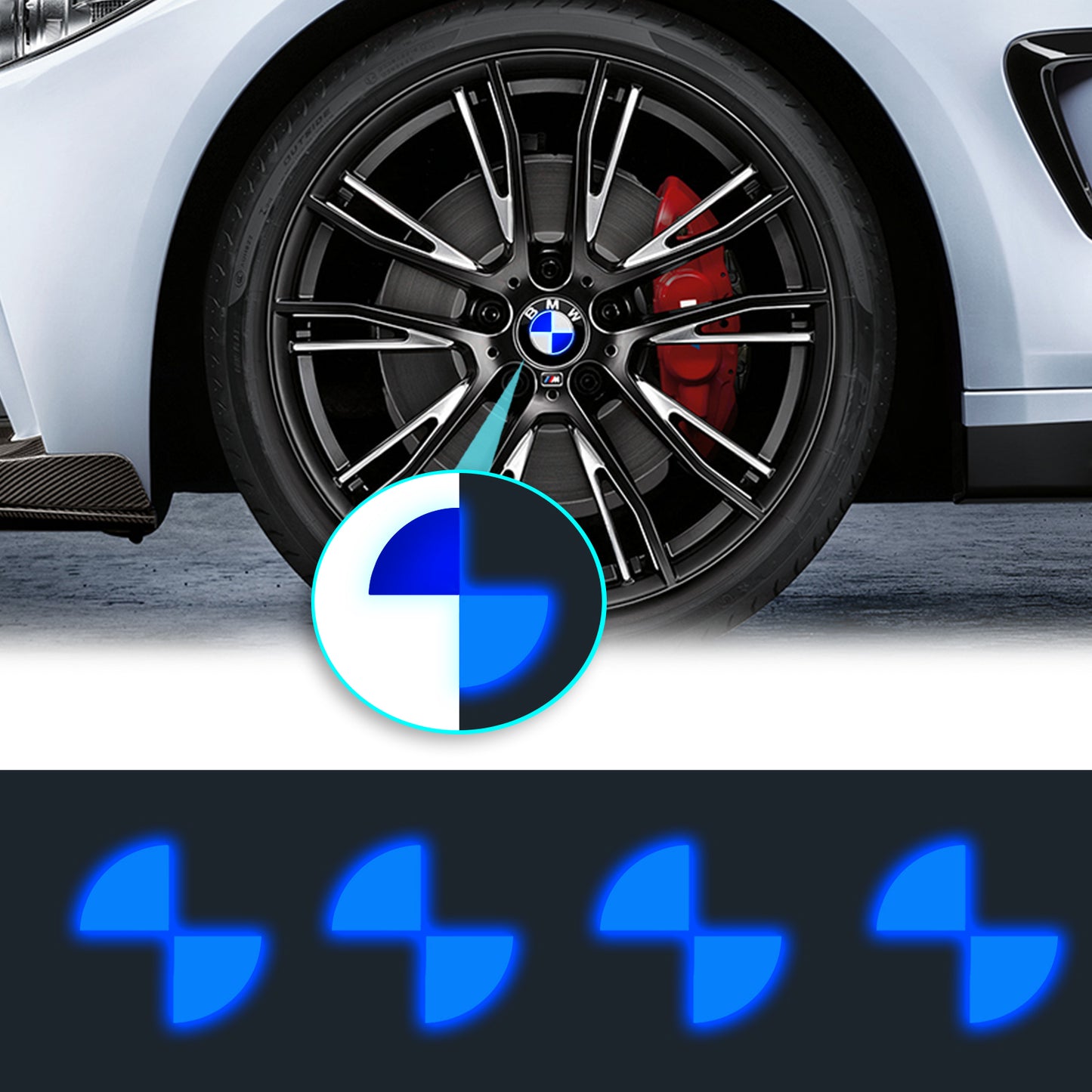IPG Decorative for BMW Wheel Rim Decorative Logo: 1.54" - 39mm /Center Cap:2.69" - 68mm Stickers Set (8 Units) Wrap Kit