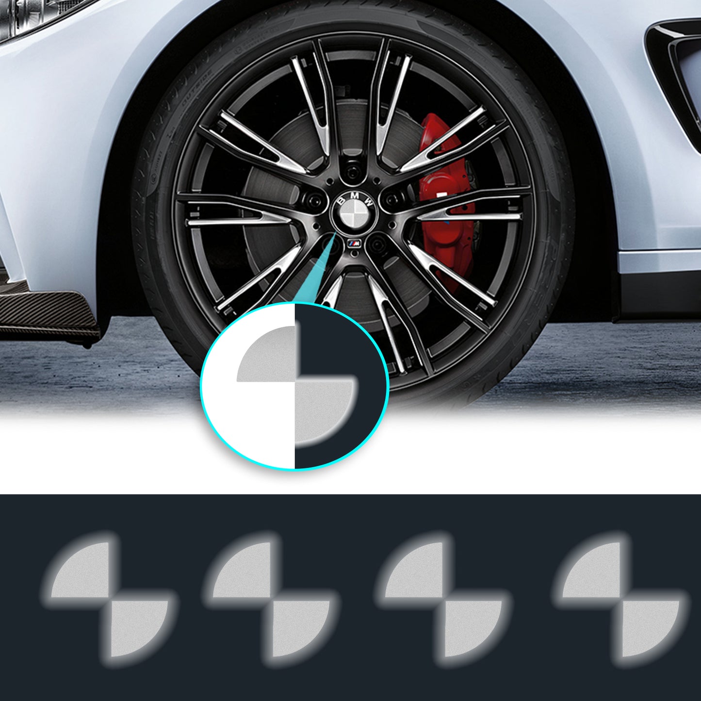 IPG Decorative for BMW Wheel Rim Decorative Logo: 1.54" - 39mm /Center Cap:2.69" - 68mm Stickers Set (8 Units) Wrap Kit