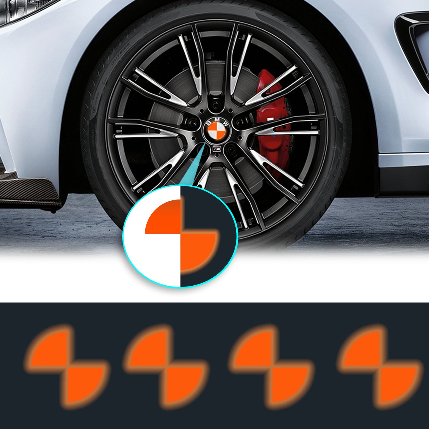 IPG Decorative for BMW Wheel Rim Decorative Logo: 1.54" - 39mm /Center Cap:2.69" - 68mm Stickers Set (8 Units) Wrap Kit