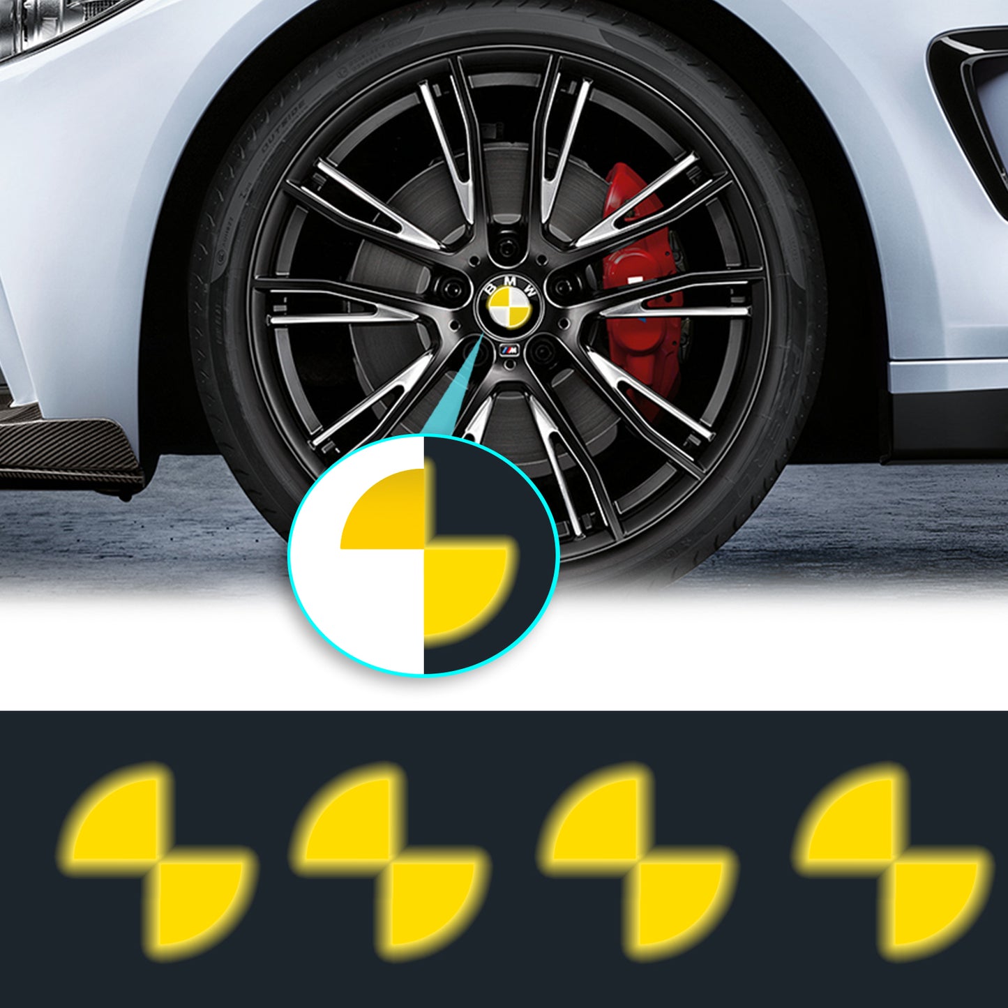 IPG Decorative for BMW Wheel Rim Decorative Logo: 1.54" - 39mm /Center Cap:2.69" - 68mm Stickers Set (8 Units) Wrap Kit