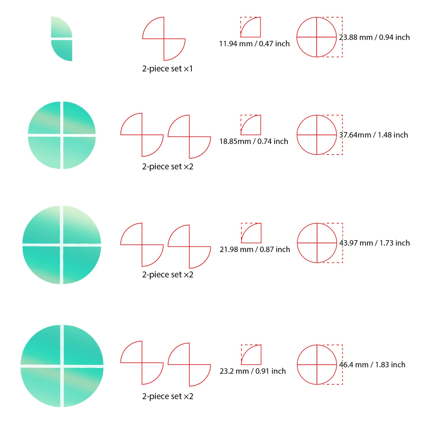 IPG Decorative for BMW Logo Set – 11×4 Semicircles + 1×2 Semicircles, Multiple Sizes Stickers Set (46 Units) Wrap Kit