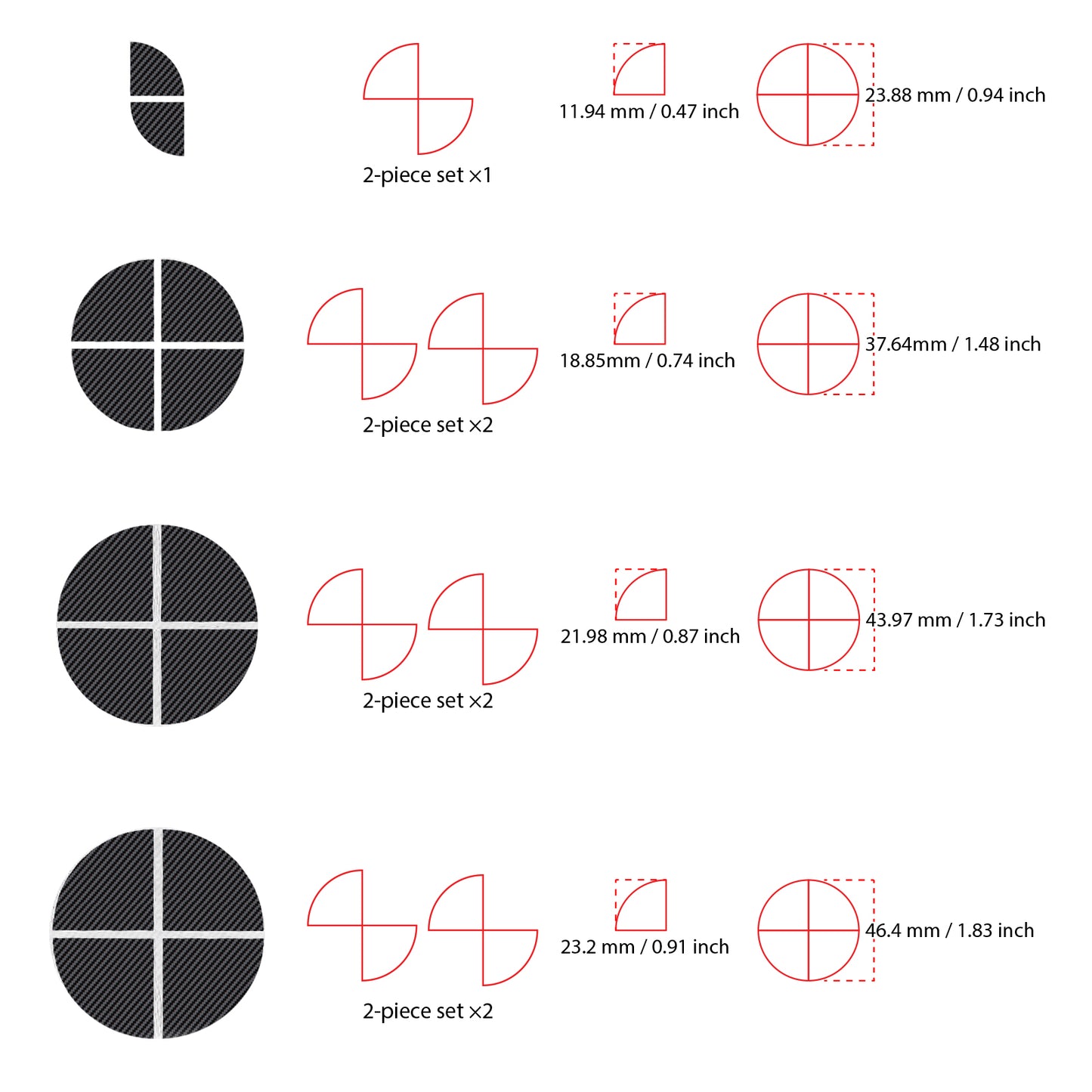 IPG Decorative for BMW Logo Set – 11×4 Semicircles + 1×2 Semicircles, Multiple Sizes Stickers Set (46 Units) Wrap Kit
