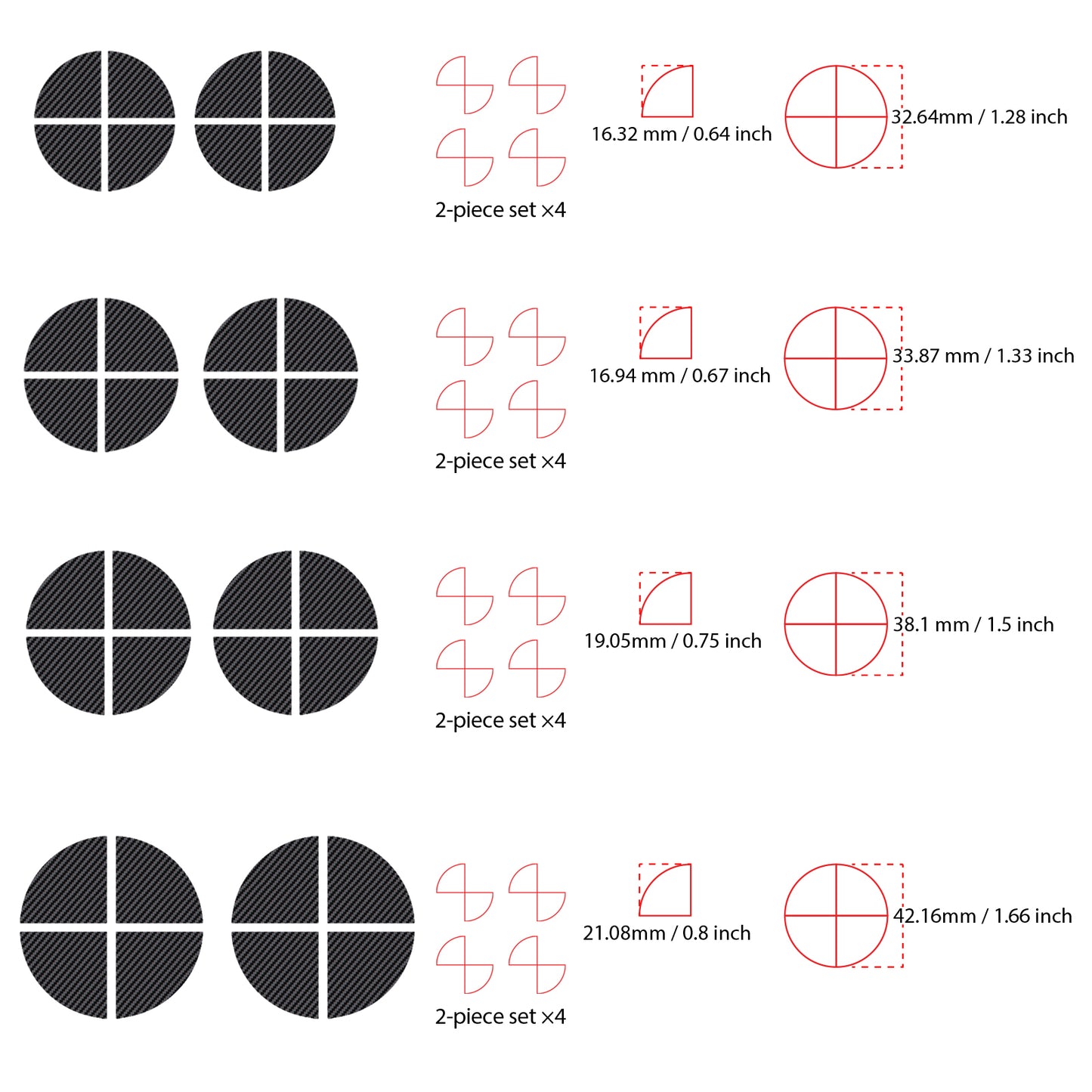 IPG Decorative for BMW Logo Set – 11×4 Semicircles + 1×2 Semicircles, Multiple Sizes Stickers Set (46 Units) Wrap Kit