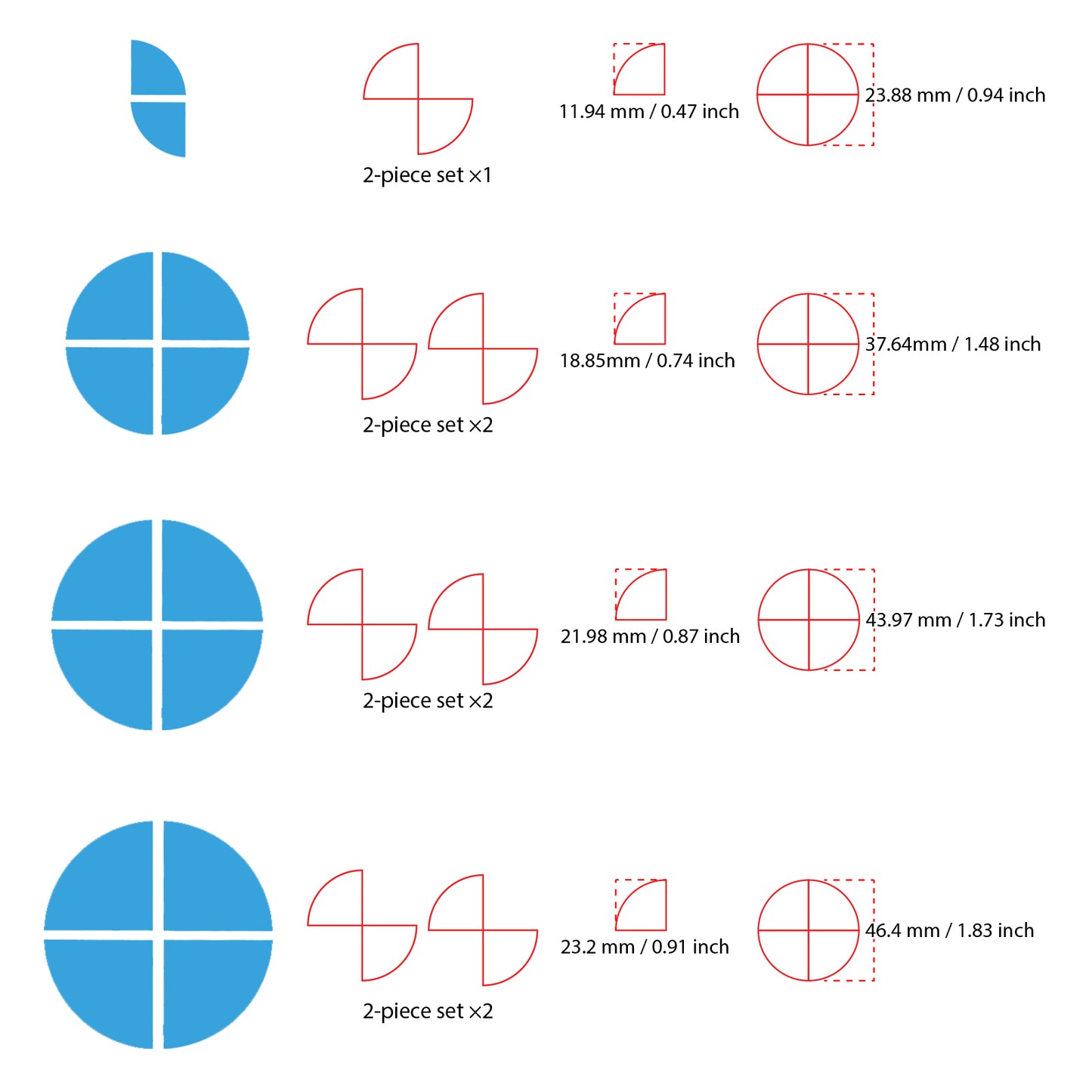 IPG Decorative for BMW Logo Set – 11×4 Semicircles + 1×2 Semicircles, Multiple Sizes Stickers Set (46 Units) Wrap Kit