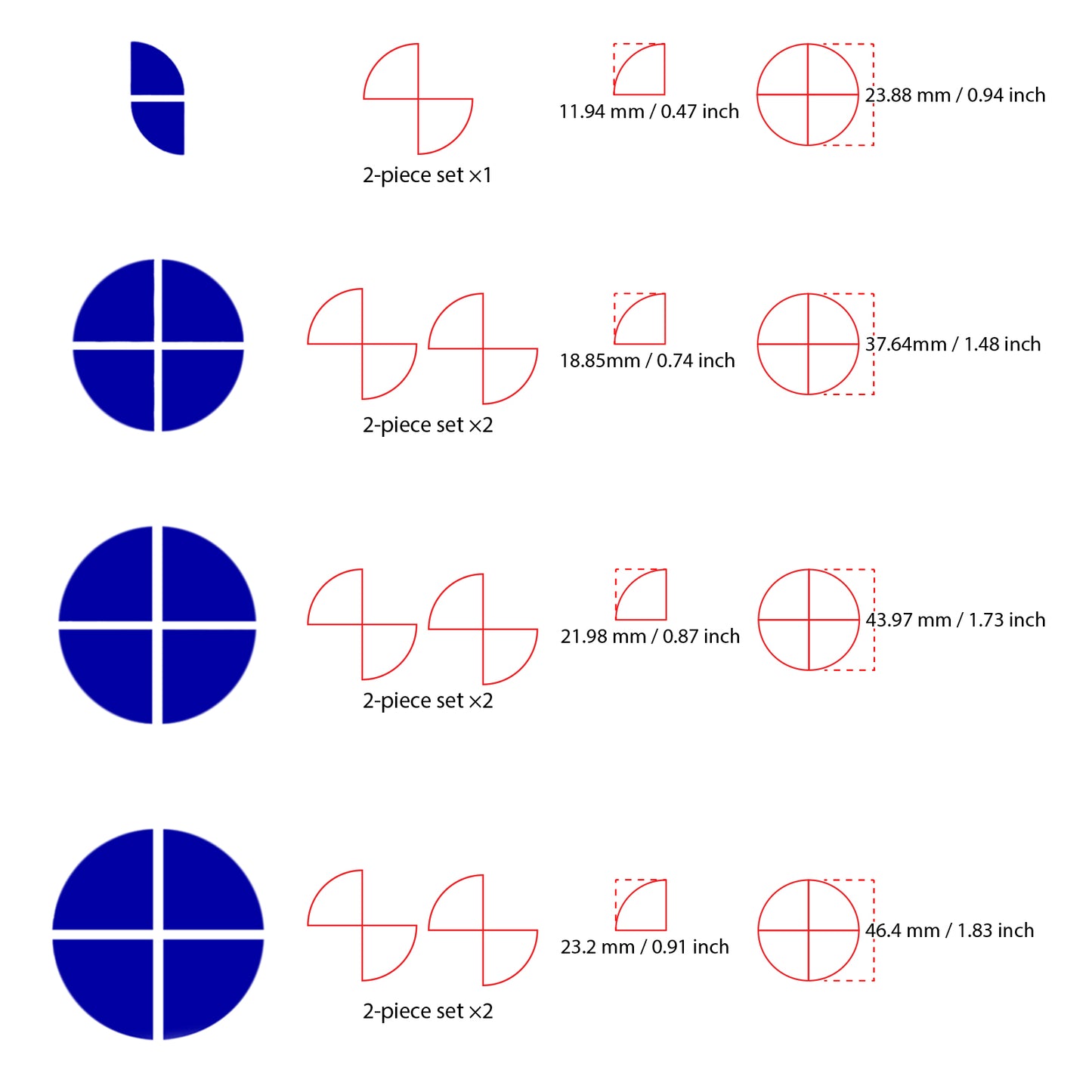 IPG Decorative for BMW Logo Set – 11×4 Semicircles + 1×2 Semicircles, Multiple Sizes Stickers Set (46 Units) Wrap Kit