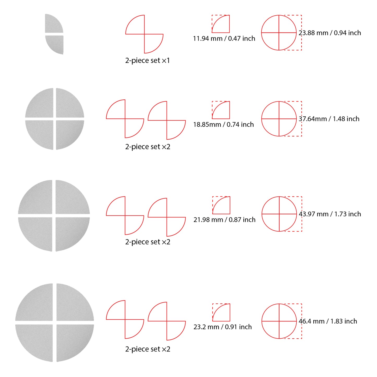IPG Decorative for BMW Logo Set – 11×4 Semicircles + 1×2 Semicircles, Multiple Sizes Stickers Set (46 Units) Wrap Kit
