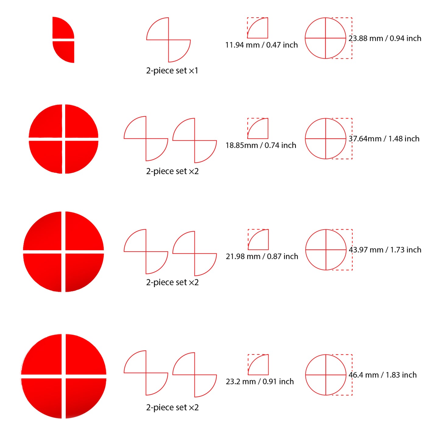 IPG Decorative for BMW Logo Set – 11×4 Semicircles + 1×2 Semicircles, Multiple Sizes Stickers Set (46 Units) Wrap Kit