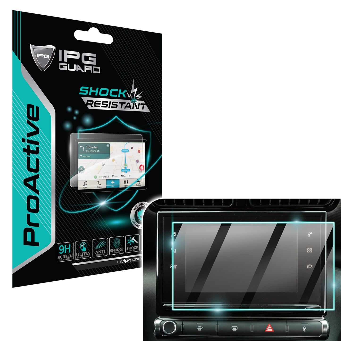 Citroen C3 2016-2024 7" inç Navigasyon için 9H Nano IPG ProActive Ekran Koruyucu